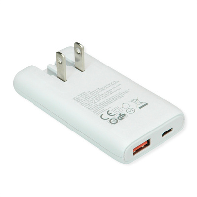 Nabíjačka USB 230V 2port, EU/US, 1xUSB A, 1xUSB Typ C, 65W, PD, QC 3.0, cestovná/skladacia, biela