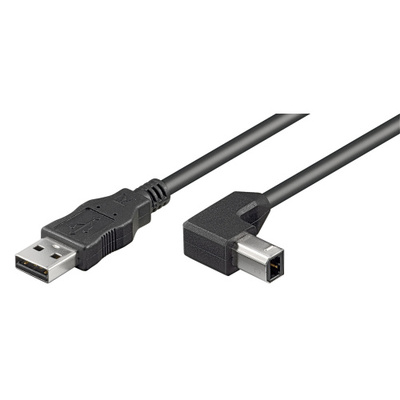 Kábel USB 2.0 A-B M/M 3m, High Speed, čierny, zahnutý 90°