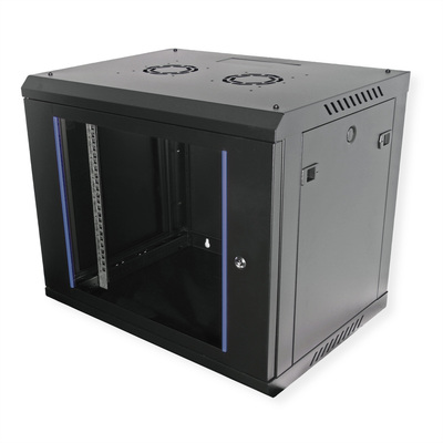 19" Rack na stenu 9U, čierny, 512x600x450mm (HxWxD), odnímateľné bočnice