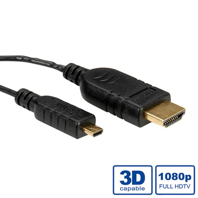 Kábel HDMI/HDMI micro M/M 1.2m, High Speed+Eth, 4K@30Hz, HDMI 1.4, čierny, Slim