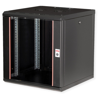 19" Rack na stenu 12U, čierny, 640x600x600mm (HxWxD), RAL9005, PRO, odnímateľné bočnice