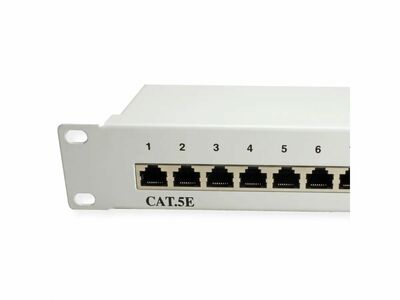 19" Patch panel 24port cat.5e, tienený s uzemnením, celokovový, 1U, sivý