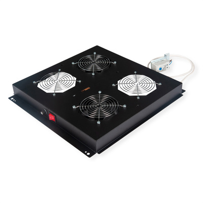 19" Ventilačná jednotka, stropná, 2 vetráky, s termostatom, čierna, RAL9005