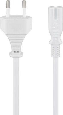 Kábel sieťový 230V, 2pin vidlica (CEE7/16) priama - C7 (2pin), 1.8m, 0.75mm², 2.5A, biely