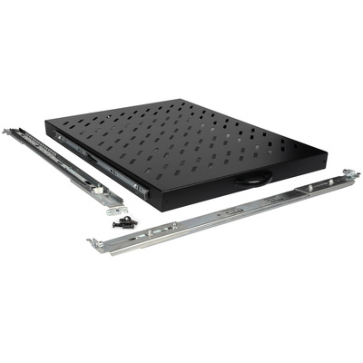 19" Polica 550mm, max. 25kg, 1U, sada skrutiek a podložiek v balení, čierna