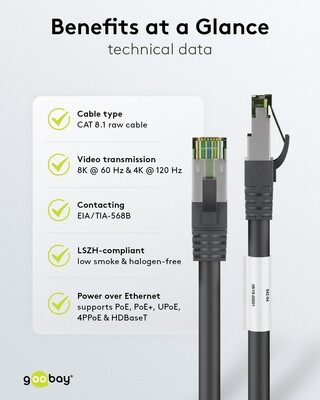 S/FTP (PiMF) Patchkábel LSOH 0.25m cat.8, čierny, Cu, 40GBit/s, 2000MHz