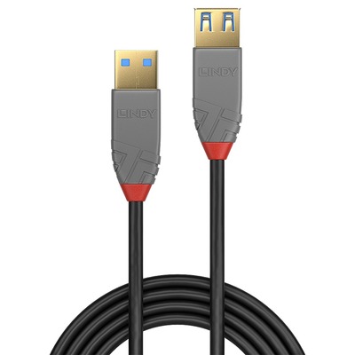 Kábel USB 3.2 Gen 1, A-A M/F 3m, 5Gbps, predlžovací, čierny, Anthra Line, pozl. konektor