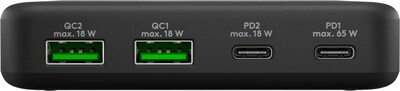Nabíjačka USB 230V 4port, 2xUSB A, 2xUSB Typ C, 65W, PD, QC 3.0, kábel (C7) 1.5m, GaN, čierna