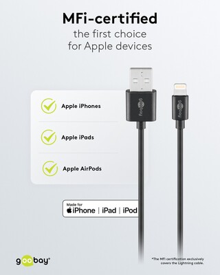 Nabíjačka USB 230V 2port, 2xUSB A, 2.4A, 12W, kábel USB AM/lightning 1m v balení, čierna