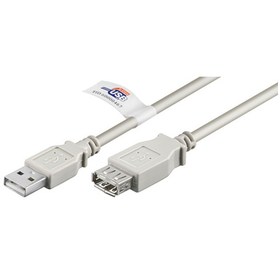 Kábel USB 2.0 A-A M/F 1.8m, High Speed, sivý, CERT