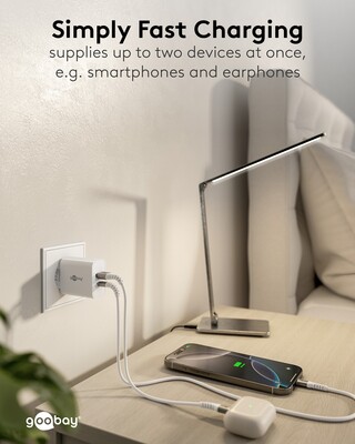 Nabíjačka USB 230V 2port, 1xUSB A, 1x USB Typ C, 30W, Power Delivery, Quick Charge 3.0, biela