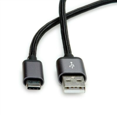 Kábel USB 2.0 Typ C AM/CM 1.8m, High Speed, čierny, kovové krytky