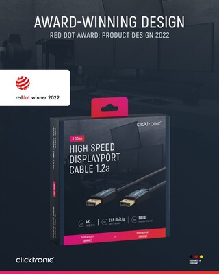 Kábel DisplayPort M/M 3m, 4K@60Hz, DP v1.2, 21.6Gbit/s, modrý, pozl. konektor, ClickTronic