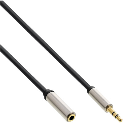 Kábel 3.5mm stereo jack M/F predlžovací 3m, čierny, pozl. konektor, Slim