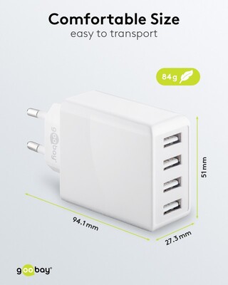 Nabíjačka USB 230V 4port, 4xUSB A, 3A, 30W, biela