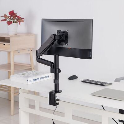 Držiak pre monitor na stôl, úchyt o dosku, pneumatický, max 9kg, rameno 423mm, VESA 75/100, čierny
