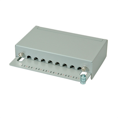 Patch panel 8port cat.5e, tienený s uzemnením, celokovový, montáž na stenu, 1U, sivý