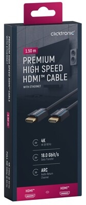 Kábel HDMI M/M 1.5m, High Speed+Eth, 4K@60Hz, HDMI 2.0, 18G, pozl. konektor, modrý, C