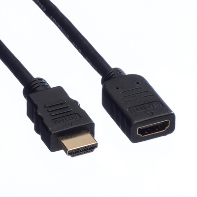 Kábel HDMI M/F 2m, High Speed+Eth, 4K@30Hz, HDMI 1.4, pozl. konektor, čierny, predlžovací