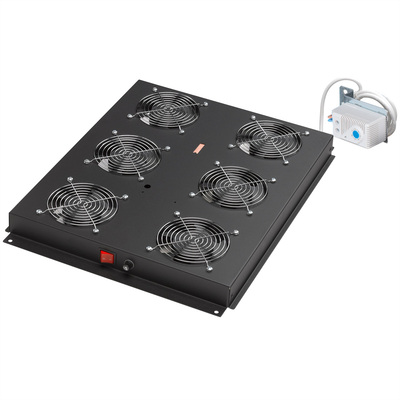 19" Ventilačná jednotka, stropná, 6 vetrákov, s termostatom, čierna, RAL9005
