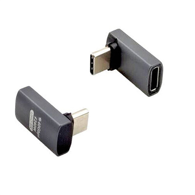 Adaptér USB 4 Gen 3x2, Typ C CM/CF, zahnutý 90° (do dola/hora), 40Gbps, PD 240W, sivý/čierny