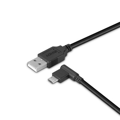 Kábel USB 2.0 A-MICRO-B M/M 1m, High Speed, čierny, zahnutý doľava 90°