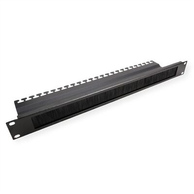 19" Panel vyväzovací, organizér, prechodka s kefkami a podperou, 1U, kovový, čierny