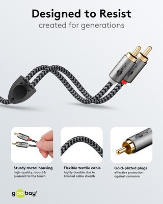 Kábel Cinch 2x audio M/M 1m, čierny/sivý, pozl. konektor