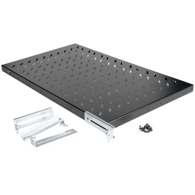 19" Polica 770mm, max. 50kg, 1U, sada skrutiek a podložiek v balení, čierna