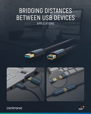 Kábel USB 3.2 Gen 1, A-A M/F 1.8m, 5Gbps, predlžovací, modrý, ClickTronic, pozl. konektor
