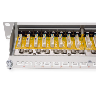 19" Patch panel 24port cat.6, tienený s uzemnením, celokovový, 1U, sivý