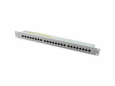 19" Patch panel 24port cat.6a, tienený s uzemnením, celokovový, 1U, sivý