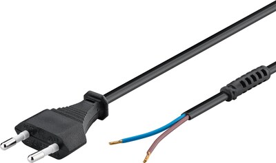 Kábel sieťový 230V, 2pin vidlica (CEE7/16) priama - dutinky, 1.5m, 0.75mm², 2.5A, surový 2, čierny