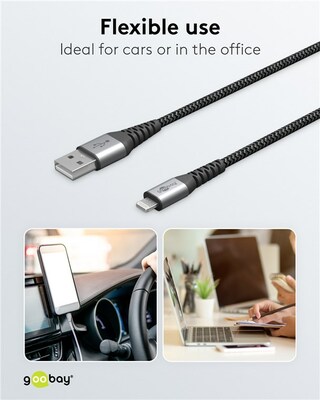 Kábel USB "Lightning" pre Apple, 1m, High Speed, čierny/sivý