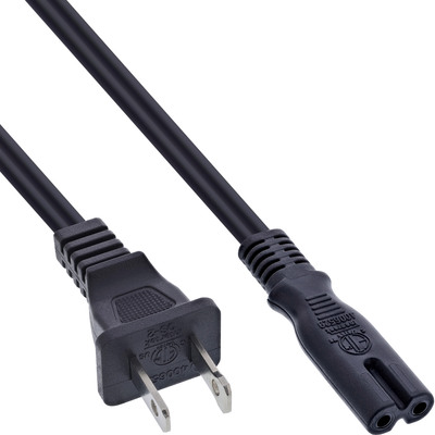 Kábel sieťový 230V, 2pin vidlica (NEMA 5-15P) US priama - C7 (2pin), 1m, 0.83mm², 3A, čierny