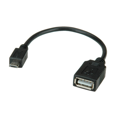 Kábel USB 2.0 A/MICRO-B F/M 0.15m, High Speed, OTG, čierny
