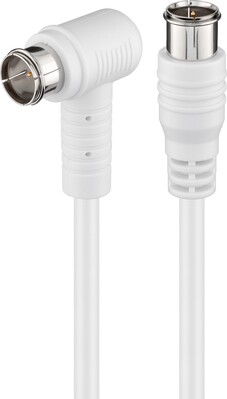 Kábel satelitný, koax F-konektor QUICK M/M 2.5m, 75 Ohm, 80dB, 2x tienený, CCS, biely, 1x90°