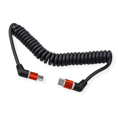 Kábel USB 2.0 Typ C CM/CM 1.5m, High Speed, PD 60w 20V3A, čierny, zahnutý 90°, otočné kon., špirála