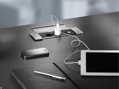 Power Frame 2xSCHUKO 230V,nabíjačka (USB A + USB C) 22W, 0.2m kábel 1.5mm², GST18, hliník/čierny