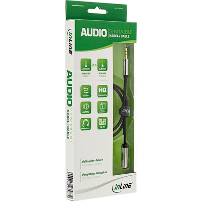 Kábel 3.5mm stereo jack M/F predlžovací 3m, čierny, pozl. konektor, Slim