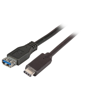 Kábel USB 3.2 Gen 1, Typ C CM/AF 0.15m, 5Gbps, max. 15w 5V3A, čierny