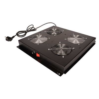 19" Ventilačná jednotka, stropná, 2 vetráky, ON/OFF, čierna, RAL9005