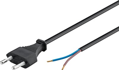 Kábel sieťový 230V, 2pin vidlica (CEE7/16) priama - dutinky, 1.5m, 0.75mm², 2.5A, surový, čierny