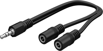 Káblový adaptér 3.5mm stereo jack/2x3.5mm stereo, M/2xF, 0.2m, čierny