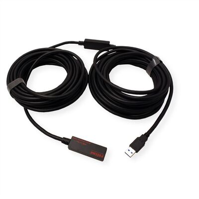 Kábel USB 3.2 Gen 1, A-A M/F 15m, 5Gbps, predlžovací, čierny, aktívny, s adaptérom