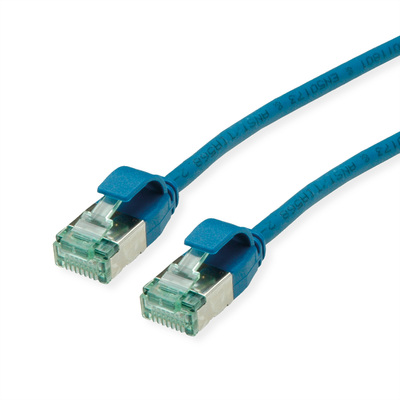 U/FTP Patchkábel TPE 1m cat.6a, modrý, slim, Cu, Flex Cable, Roline Recycled Material