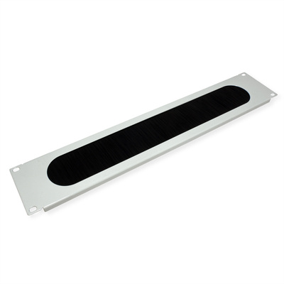 19" Panelová záslepka, organizér, prechodka s kefkami, 2U, kovová, sivý