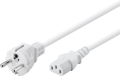 Kábel sieťový 230V, vidlica (CEE7/7) priama - C13, 2m, 0.75mm², 10A, biely