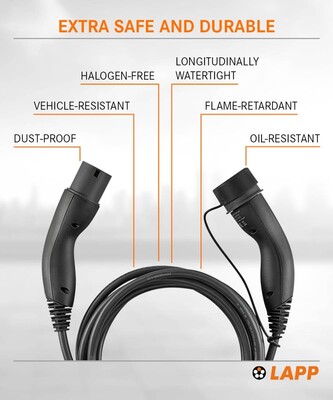 Kábel LAPP nabíjací pre elektromobily Type 2, 7m, 22kW, 32A, 3 fázy, čierny