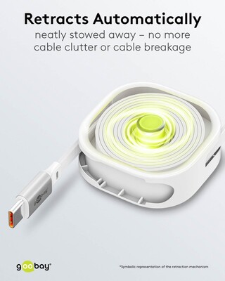 Kábel USB 2.0 Typ C CM/CM 1m, High Speed, Power Delivery 15w 5V3A, biely/sivý, samonavíjací